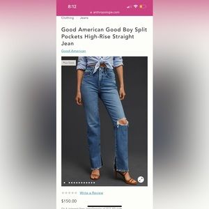 Good American Good Boy Split Pockets High-Rise Straight Jean size 14